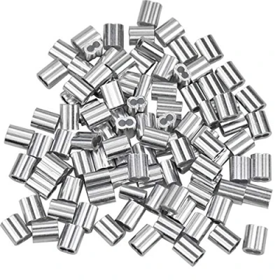 Abbildung von 100 Stücke Aluminiumhülsen Alu Klemme, Aluminium Pressklemmen, Crimpschlaufe Würgeklemmen mit Doppelhülsen, Drahtseilklemmen Seilklemme für Stahlseil/Drahtseil Kabel, Silberton (1,5mm/0,06inch)