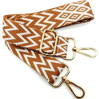 Abbildung von Verstellbarer Schultergurt Tasche Braun und weiß, Taschengurte zum Wechseln, Taschengurt Breit mit Karabiner Gold, 80 130 cm Schulterriemen für Damen Schultertaschen, Moderne Handtasche, 3.8cm, 05