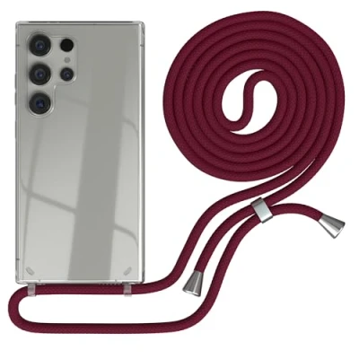 Abbildung von EAZY CASE Handykette kompatibel mit Samsung Galaxy S24 Ultra Kette zum Umhängen für Hülle Band aus Silikon stoßfeste transparente Handyhülle als Fallschutz in Burgunder Rot