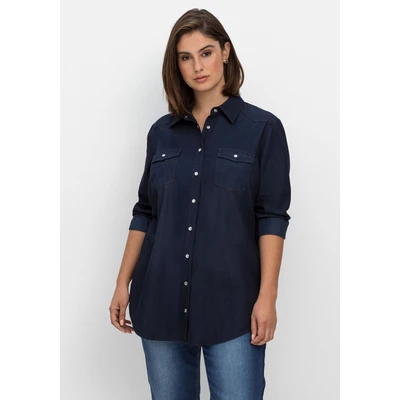 Abbildung von Sheego Hemdbluse, Damen, Größe: 40, Dark blue denim