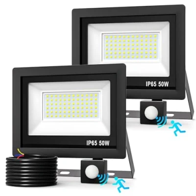Abbildung von Realky 50W Led Strahler Außen mit Bewegungsmelder, 5000LM Ultrahelle 6500K Kaltweißs Fluter Licht IP65 Wasserdicht Lampe Aussen Bewegungsmelder für Terrasse Wand Garage Vorhof 2 Stücke