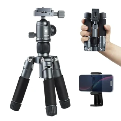 Abbildung von SIRUI Mini Stativ Kamera 52cm Aluminium kleines Tischstativ Reisestativ mit 360 Kugelkopf für DSLR, Smartphone, belastbar bis zu 10kg, Telefonhalterung inklusive, AM TT50
