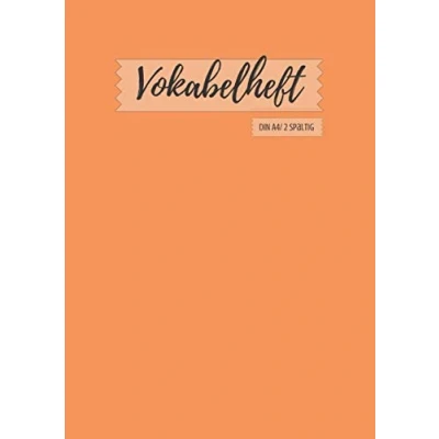 Abbildung von Vokabelheft DIN A4: 2 Spalten liniert Schulheft in A4 Format orange mit 70 Seiten fuer Vokabeln und Fremdsprachen ( Englisch, Franzoesisch,italenisch latein etc.)