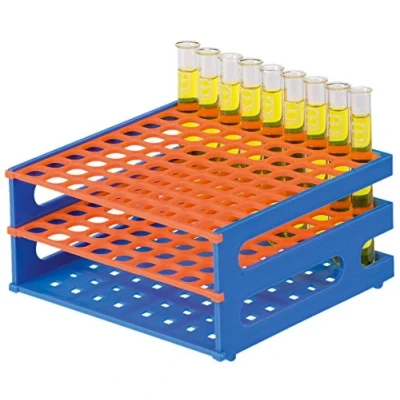 Abbildung von neoRack Polypropylen Zusammensteckbar Röhrchengestell für 9 x Plätze 13mm Gefäße, Blau/Orange