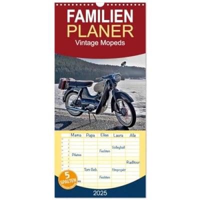 Abbildung von Familienplaner 2025 Vintage Mopeds mit 5 Spalten (Wandkalender, 21 cm x 45 cm), CALVENDO