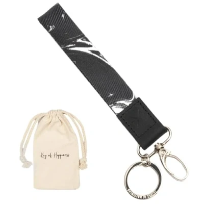 Abbildung von Things of Happiness Schlüsselband kurz mit Schlüsselring &amp; Karabiner für Mann Frau Schlüsselanhänger Kleines Geschenk Geburtstag, Valentinstag, Weihnachten kurzes Lanyard (Schwarz/Marmor)