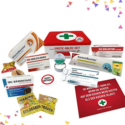 Abbildung von Longfair Geburtstagsgeschenk Erste Hilfe Set Geschenk Box, witziger Sanikasten 9 teilig Scherzartikel zum Geburtstag (DE)