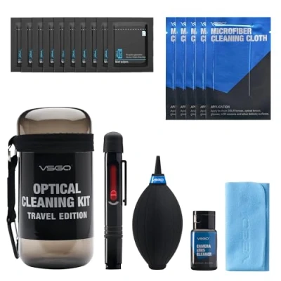 Abbildung von VSGO DKL 15 Professional Kameras Reinigungsset mit Objektiv Luftgebläse Reinigungsstift und Kamera Reinigungsflüssigkeit, kompatibel für Canon, Nikon, Sony DSLR (19 in 1 Kit)