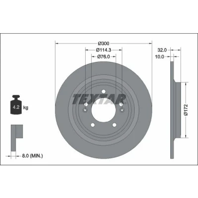Abbildung von TEXTAR 92337203 Bremsscheibe 300 10 05/07 114,3 voll beschichtet ohne Radlager, Radbefestigungsbolzen, Radnabe HYUNDAI: Tucson