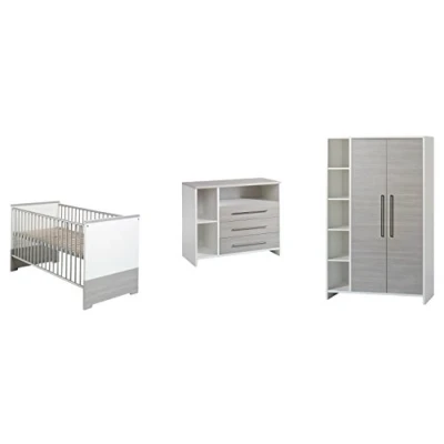 Abbildung von Schardt Kinderzimmer ECO Komplettset Weiß/Silber Bestehend Aus Kombi Kinderbett 70x140 Wickelkommode mit Wickelaufsatz und Schrank 2 Türen Seitenregal