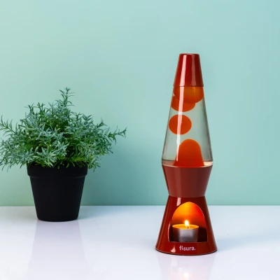 Abbildung von Teelicht Lavalampe Orange mit orangefarbener Lava