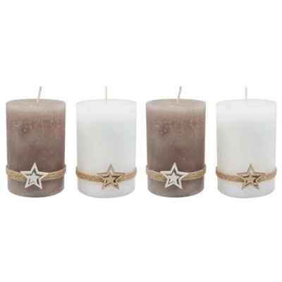 Abbildung von ZauberDeko Adventskerzen Stumpenkerzen Holz Stern Kerzen Weiß Braun Weihnachten Deko 4Stück
