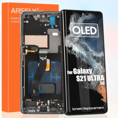 Abbildung von OLED Bildschirm für Samsung Galaxy S21 Ultra 5G G9980 SM G998B G998U LCD Display Touchscreen Montage Ersatz Glas Digitizer mit Reparatur Kit (6,8 Zoll, Schwarz Rahmen)