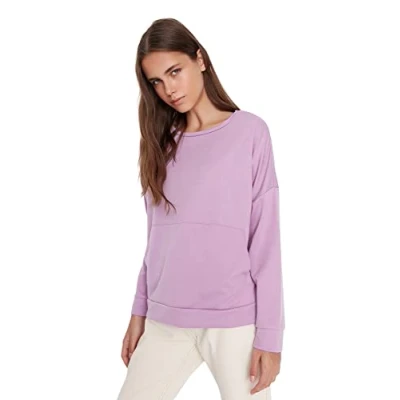 Abbildung von TRENDYOL Damen mit U ausschnitt, Einfarbig Sweatshirt, Lila, L EU