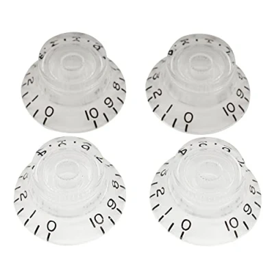 Abbildung von Musiclily Pro Linkshänder Imperial Zoll Größe Hutform Potiknopf Top Hat Knobs für USA Les Paul Style E Gitarre,Transparent (4er Set)