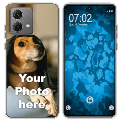 Abbildung von PhoneNatic personalisierte Handyhülle für Moto G84 Custom Case in transparent zum selbst gestalten mit eigenem Foto Bild Text individuell