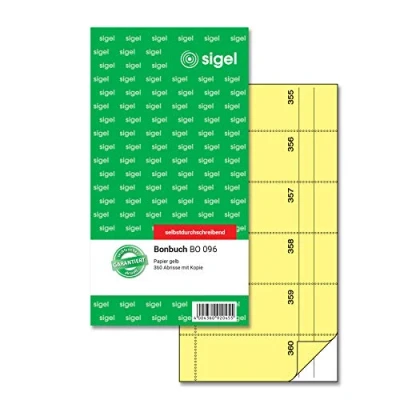Abbildung von SIGEL BO096 Bonbuch Bonblock, 360 Abrisse gelb, 10,5 x 20 cm, 2x60 Blatt, selbstdurchschreibend, aus nachhaltigem Papier