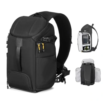 Abbildung von TARION Kameratasche Sling Kamera Schultertasche Fototasche DSLR Umhängtasche mit Regenschutzhülle für Spiegelreflex Kameras Objektive Stative und Zubehör(HX S,Schwarz)