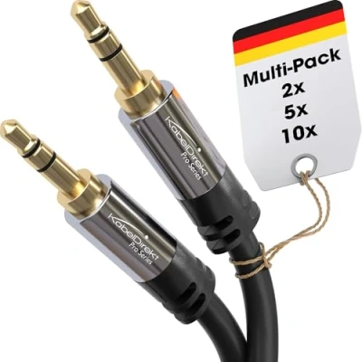 Abbildung von KabelDirekt Aux Kabel &amp; Klinkenkabel 3,5 mm, bruchfestes Metallgehäuse 2x 5 m (Kopfhörerkabel, Audio Kabel, Klinke auf Klinke, für iPhone/Handy, iPad/Tablet, Kopfhörer, Auto, schwarz)