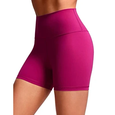 Abbildung von CRZ Yoga Naked Feeling Damen Kurze Leggings High Waist Blickdicht Fithess Shorts Radlerhose Sporthose 10cm Magenta Violett 40