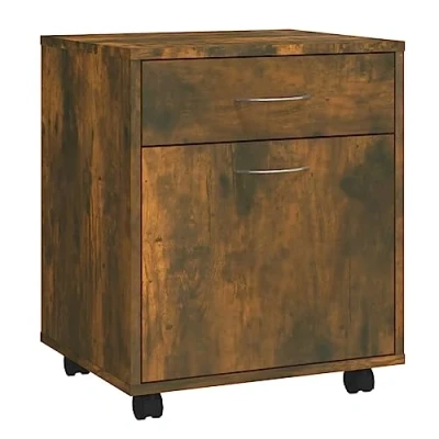 Abbildung von vidaXL Rollschrank, Rollcontainer mit Fach Schublade, Aktenschrank Rollen, Büroschrank Bürocontainer Schrank, Räuchereiche Holzwerkstoff