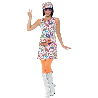 Abbildung von Smiffys Hippie Kostüm Swinging Sixties Minikleid für Fasching, Hippiekleid den Summer of Love