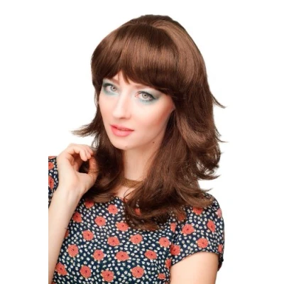 Abbildung von WIG ME UP Damenperücke Qualitätsperücke Perücke toller Pony Braun Brünett leicht gelockt gewellt mittellang CM 177 8