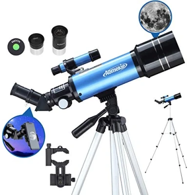 Abbildung von Aomekie Teleskop Astronomie 70/400 Fernrohr für Kinder Einsteiger Amateur Astronomen mit Aluminium Stativ Smartphone Adapter und Mondfilter (40070)