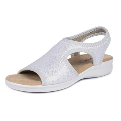 Abbildung von Aerosoft Damen Sandale Stretch 05 leicht druckfrei rundum Weite G H (silber, numeric_42)