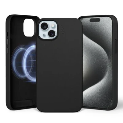 Abbildung von MOFT Magnetische Hülle für iPhone 15 Plus Kompatibel mit MagSafe, MOVAS Vegane Lederhülle, Weiches Berührungsgefühl, Farbbeständigkeit, Kratz &amp; Schmutzabweisend, Leicht zu Reinigen, Jet Black