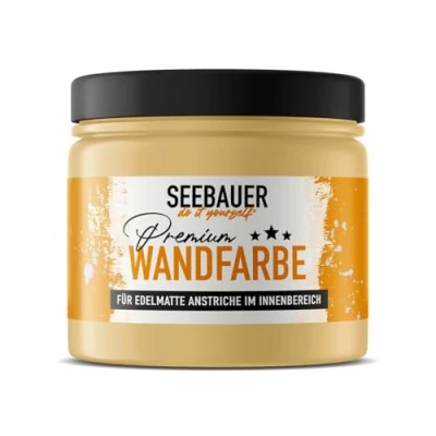 Abbildung von SEEBAUER diy Wandfarbe Beige 300ML für Innen (No. 402 Banana Split) Edelmatte cremebeige Innenfarbe Beigetöne sehr hohe Deckkraft Matt, Abwaschbar und Tropffrei