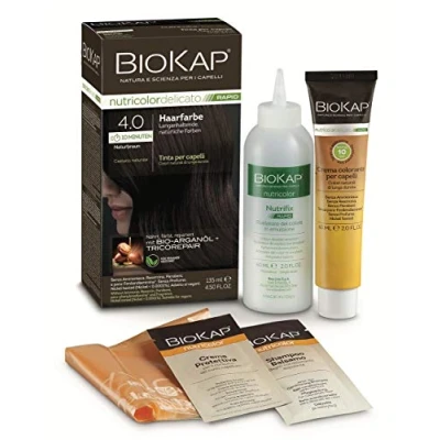 Abbildung von BIOKAP RAPID Permanente Haarfarbe 4.0 Naturbraun NUR 10 MINUTEN EINWIRKZEIT Bio Arganöl TricoREPAIR Komplex VEGAN Optimale Grauabdeckung Bis zu 80% natürliche Inhaltsstoffe