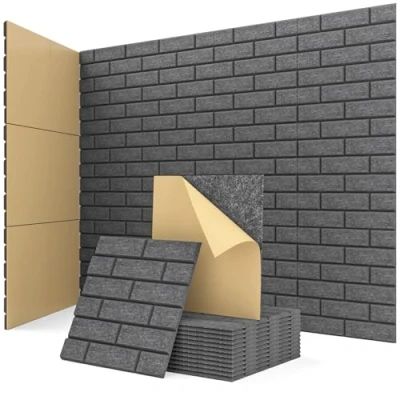 Abbildung von Akustikplatten Selbstklebend, Ziegelform, 12 Stück, Schallschutz Wand für Wanddekoration und Akustische Behandlung, Pinnwand, Gaming Deko, Akustikschaumstoff (30x30x0.9cm)
