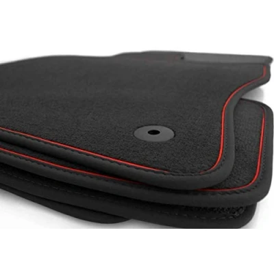 Abbildung von kh Teile Fußmatten passend für Golf 8 Premium Automatten Zubehör Tuning 4 teilig Velours schwarz Nubuk Zierband rot