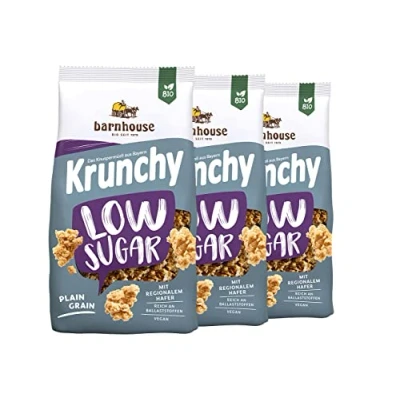 Abbildung von Barnhouse Krunchy Low Sugar Plain Grain, zuckerarmes Bio Hafer Knuspermüsli aus Bayern, Basis Sorte, 3 x 375g