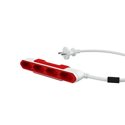 Abbildung von Allocacoc 4xVerteiler PowerBar Reiseadapter Steckdosenleiste mit 1.5M Verlängerungskabel Power Strip Steckdose 220 240V Schuko, Rot