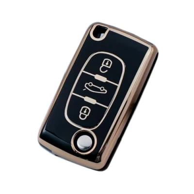 Abbildung von Autoschlüssel Schutz, kompatibel mit Peugeot 207, 307, 308, 407, 408, 508, Schlüsselhülle für Citroen C2, C3, C4, C5, C6, C8, 3 Tasten Fernbedienung, Schwarz