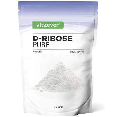Abbildung von D Ribose Pulver 320 g 80 Tagesportionen mit 4 (2,6 Monate Vorrat) Natürlich aus Fermentation Laborgeprüft Rein &amp; ohne Zusätze Hochdosiert Naturbelassen Vegan