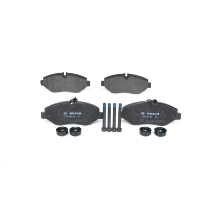 Abbildung von BOSCH 0 986 494 334 Bremsbelagsatz Low Metallic mit integriertem Verschleißsensor Montageanleitung, Anti Quietsch Blech, Schrauben