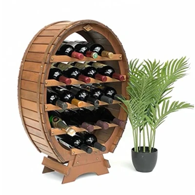 Abbildung von DanDiBo Weinregal Holz Weinfass für 18 Flaschen Braun gebeizt Bar Flaschenständer Fass Flaschenhalter Flaschenregal
