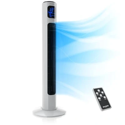 Abbildung von Brandson Turmventilator mit Fernbedienung 96 cm Preisträger 2025 mobiler Lüfter leise Standventilator Oszilation 3 Geschwindigkeiten Modi Timer Ventilator GS Perlweiß