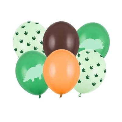 Abbildung von Luftballons Dinosaurier Triceratops 30cm 6er Set Latexballons, grüne Dinosaurierpfoten, 6 Stück, 30 cm Grün Orange