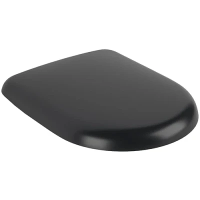 Abbildung von Villeroy &amp; Boch Antao WC Sitz, Toilettendeckel mit Absenkautomatik, abnehmbarer Toilettensitz aus bruchsicherem Duroplast, Klodeckel Original Ersatzteil, D Form, Pure Black, matt