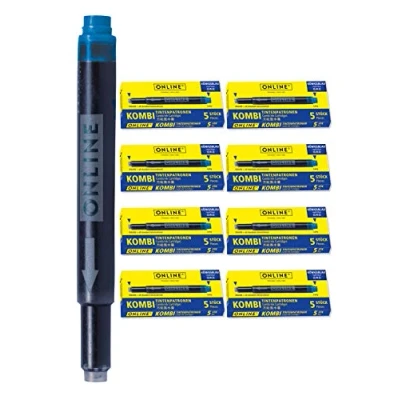Abbildung von ONLINE 40x kompatible LAMY Patronen blau, auch für Pelikan, Stabilo etc, Universal Tintenpatronen, Füller Patronen, löschbar, Füllhalter &amp; Tintenroller, Vorteilspack königsblau
