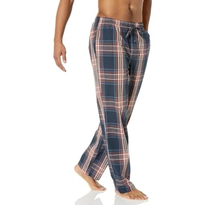 Abbildung von Amazon Essentials Herren Gewebte Pyjamahose, Gerade Geschnitten, Marineblau Großes Karo, XS