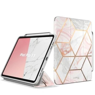 Abbildung von i Blason für iPad Pro 11 Zoll Hülle M4 2024 mit Stifthalter, Bumper Case Trifold Ständer Weiche TPU Schutzhülle [Cosmo] Auto Schlaf/Wach Cover (Marmor)