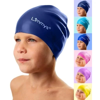 Abbildung von Limmys Premium Badekappe Kinder, badehaube Kinder Langes und kurzes Haar Schwimmkappe für Mädchen Jungen Hochwertige Qualität, Dehnbare &amp; Bequeme (S, Dunkelblau)