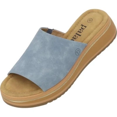 Abbildung von Palado RHAT Pantolette flach, Damen, Größe: 36, Hellblau gold Schuhe