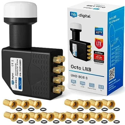 Abbildung von HB DIGITAL LNB LNC Full HD TV 3D 4K + Kontakte vergoldet Wetterschutz (ausziehbar) im Set mit F Stecker GRATIS dazu (Twin Ultra, Weiß)