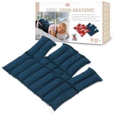 Abbildung von SISSEL® Linum Anatomic Wärmekissen mit Leinsamenfüllung Feuchte Wärme &amp; Entspannung Baumwolle Ideal bei Muskelverspannung Magen Darm Beschwerden Farben: Blau/Blossom Maße: 38 x 36cm